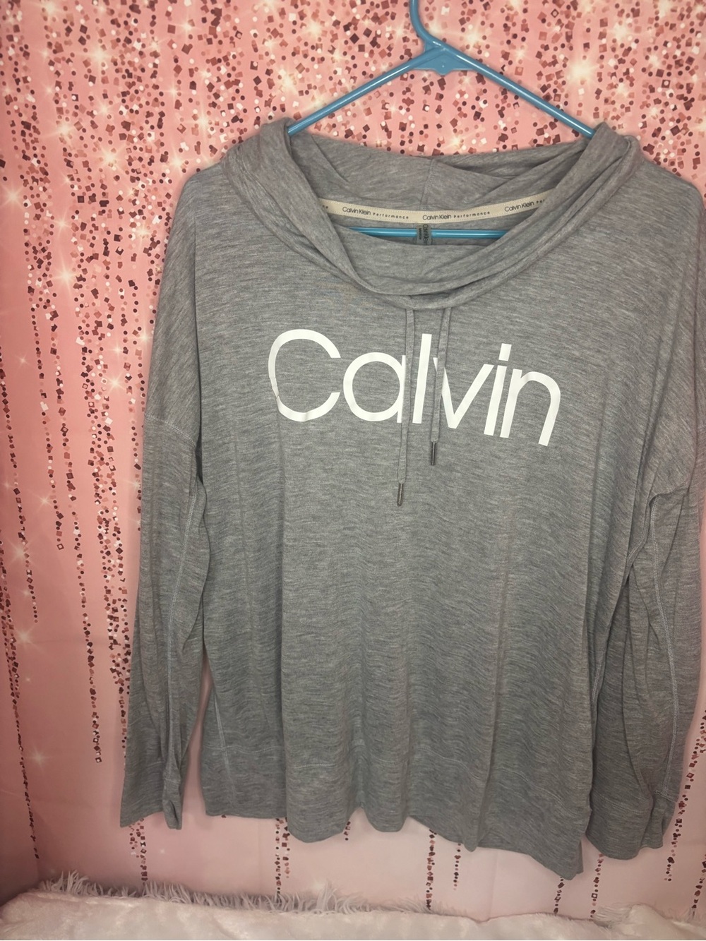 Calvin Klein Performance Heather Gray Logo Pullover Hoodie and Black Legging Set